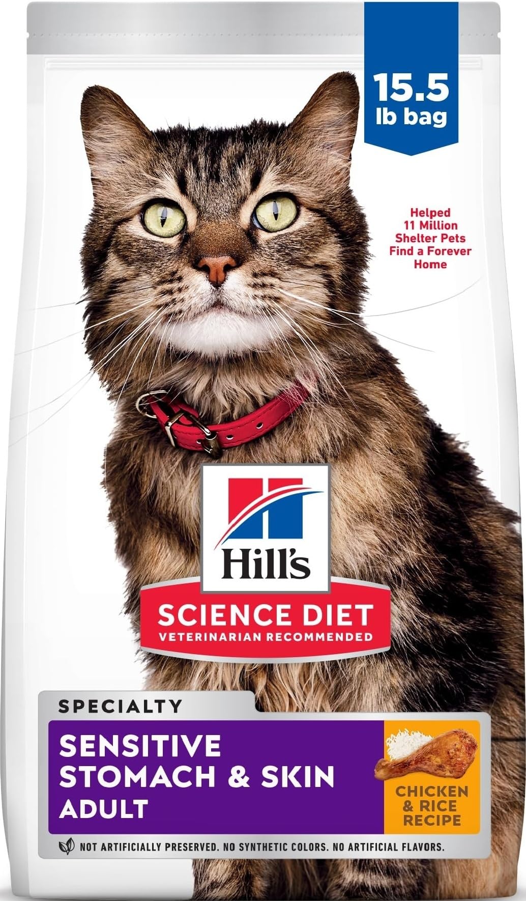 Hill's Science Diet Sensitive Stomach & Skin Dry Cat Food | #1 Veterinarian Recommended, Adult Formula, Chicken & Rice, 7 lb. Bag (Updated Formula)
