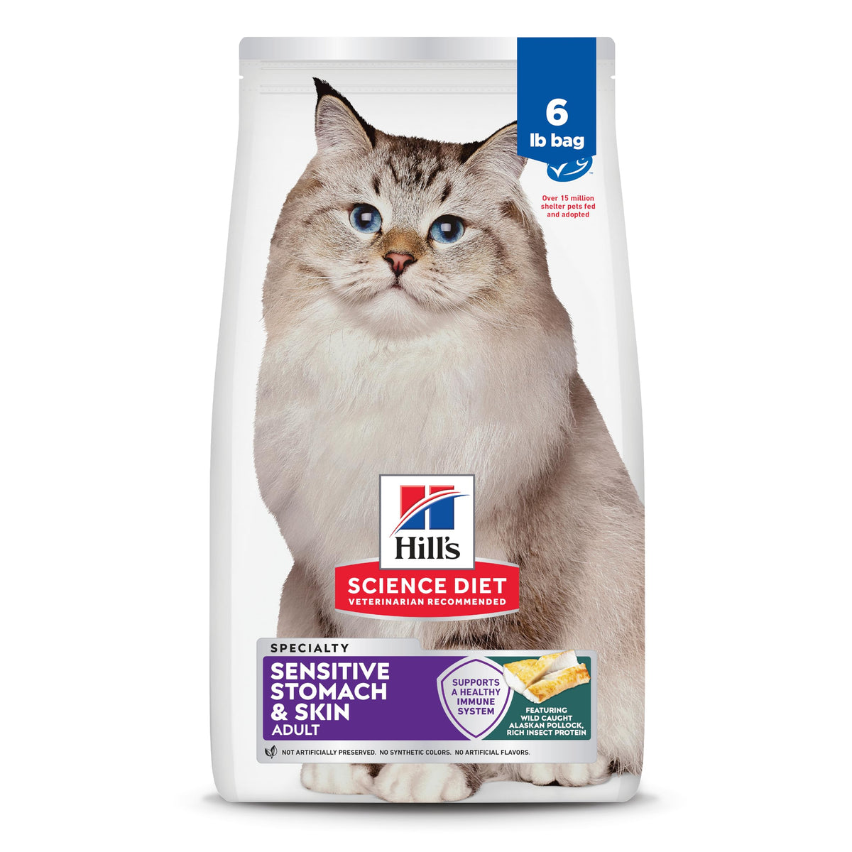 Hill's Science Diet Sensitive Stomach & Skin Dry Cat Food | #1 Veterinarian Recommended, Adult Formula, Chicken & Rice, 7 lb. Bag (Updated Formula)
